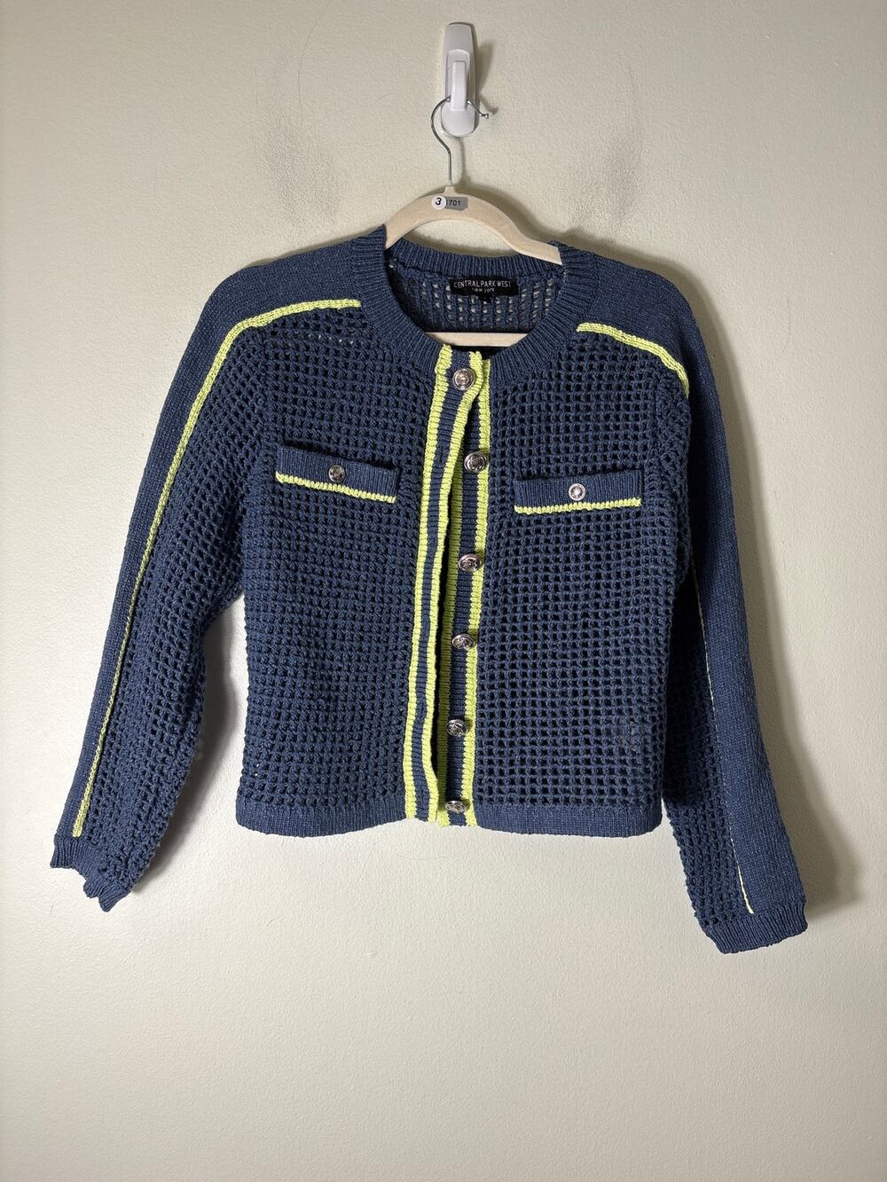 Central Park West Blue and Neon Cardigan Sweater Sz S
